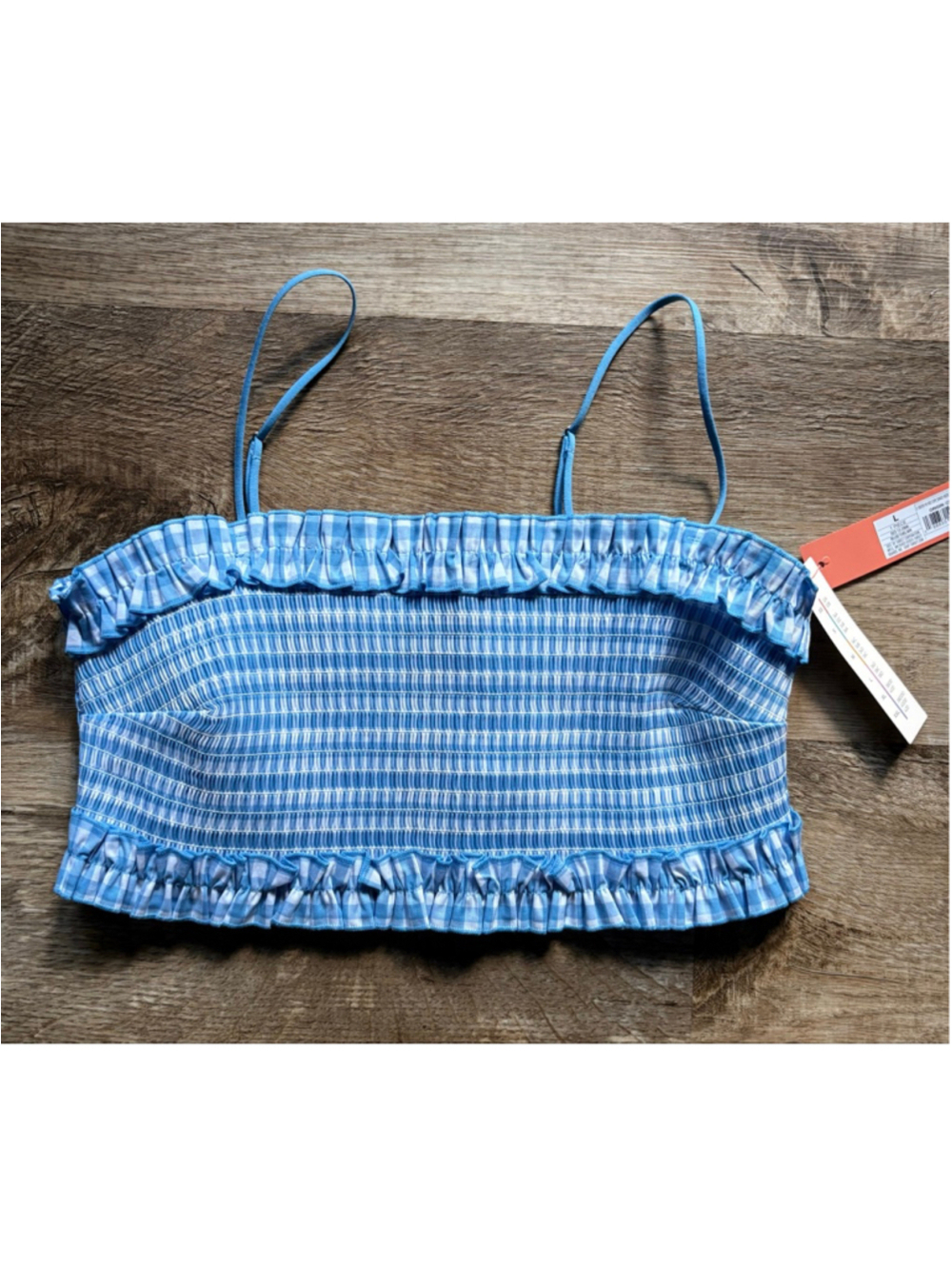 Colsie Blue Gingham Smocked Bralette Large NEW